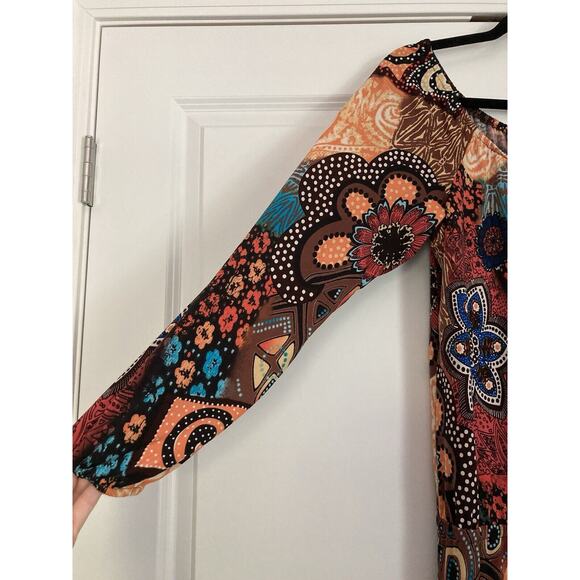 Uncle Frank Fall Floral Layer Shirt Dress Long Sleeve Hippie Artsy Size Medium - Picture 3 of 8